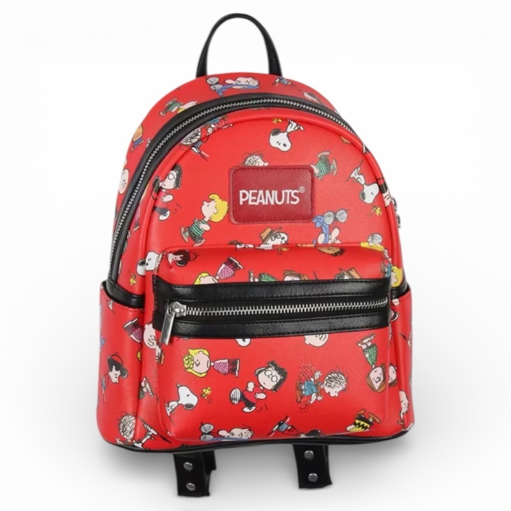 Peanuts Gang Red Faux Leather Backpack NWT